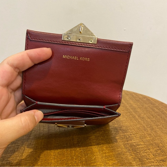 Michael Kors Wine Leather Card Holder - Picture 3 of 5